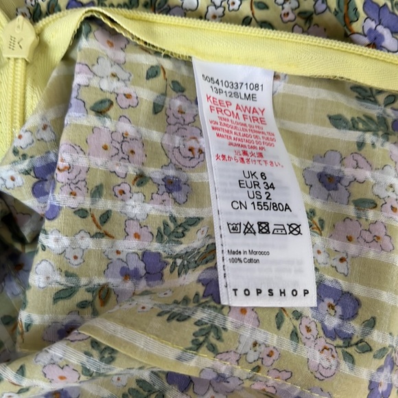 Topshop Floral Long Puff Sleeve Crop Top, Green - Size 2 - Picture 8 of 9